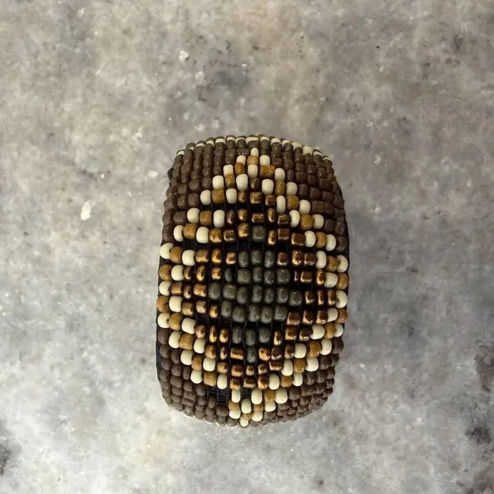 Set of 3 Vintage Earth Toned Boho Beaded Napkin Rings